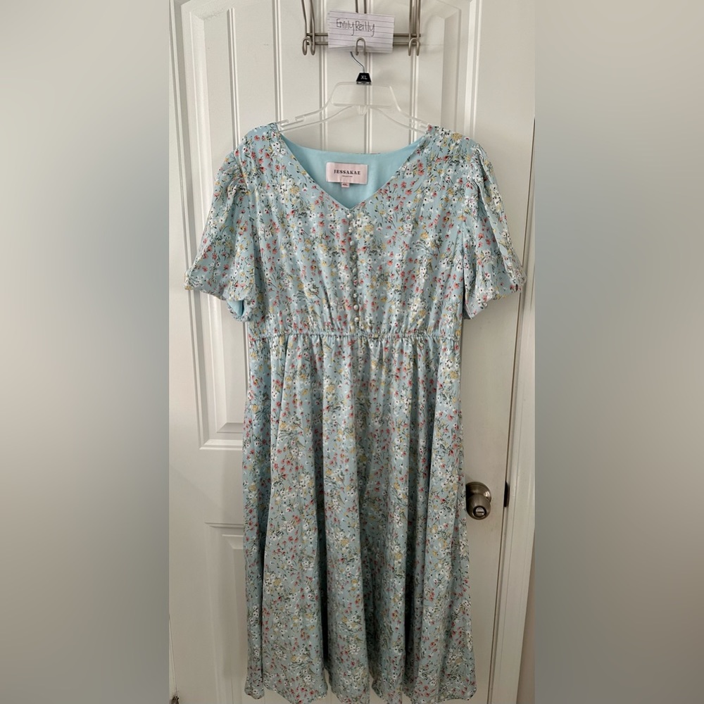 JessaKae Highbury Baby Blue Spring Floral Midi Dress 4xl